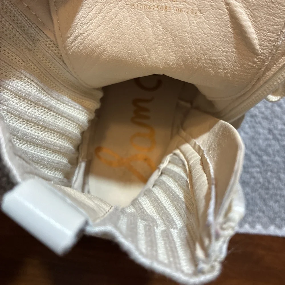 Sam Edelman Boots Girls Sz 3 Ivory Leather Combat Lug Sole Lace Up Zip